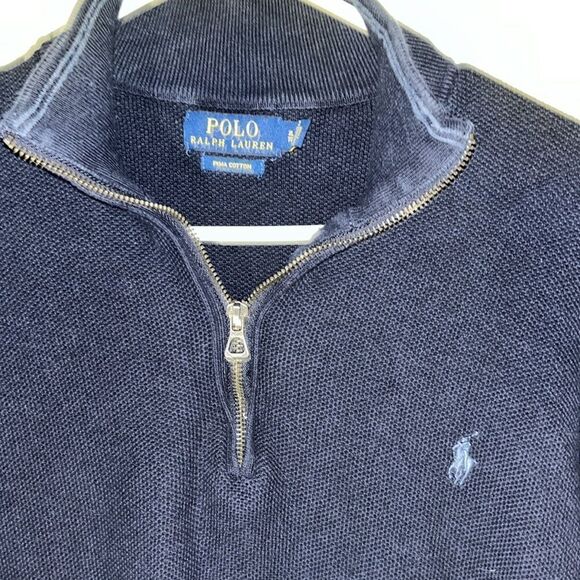Navy Blue Polo by Ralph Lauren button neck Long sleeve sweater sweatshirt Pony-L - Picture 2 of 6